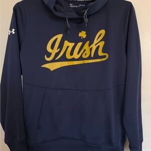 Notre Dame Under Armour Navy Hoodie with Gold "Irish" Script